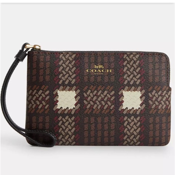 🍁NWOT COACH Corner Zip Wristlet With Brushed Plaid Print🍁 - Picture 5 of 7